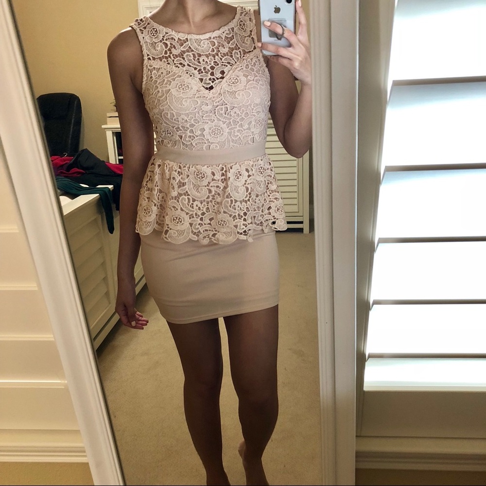 Blush Lace Peplum Dress